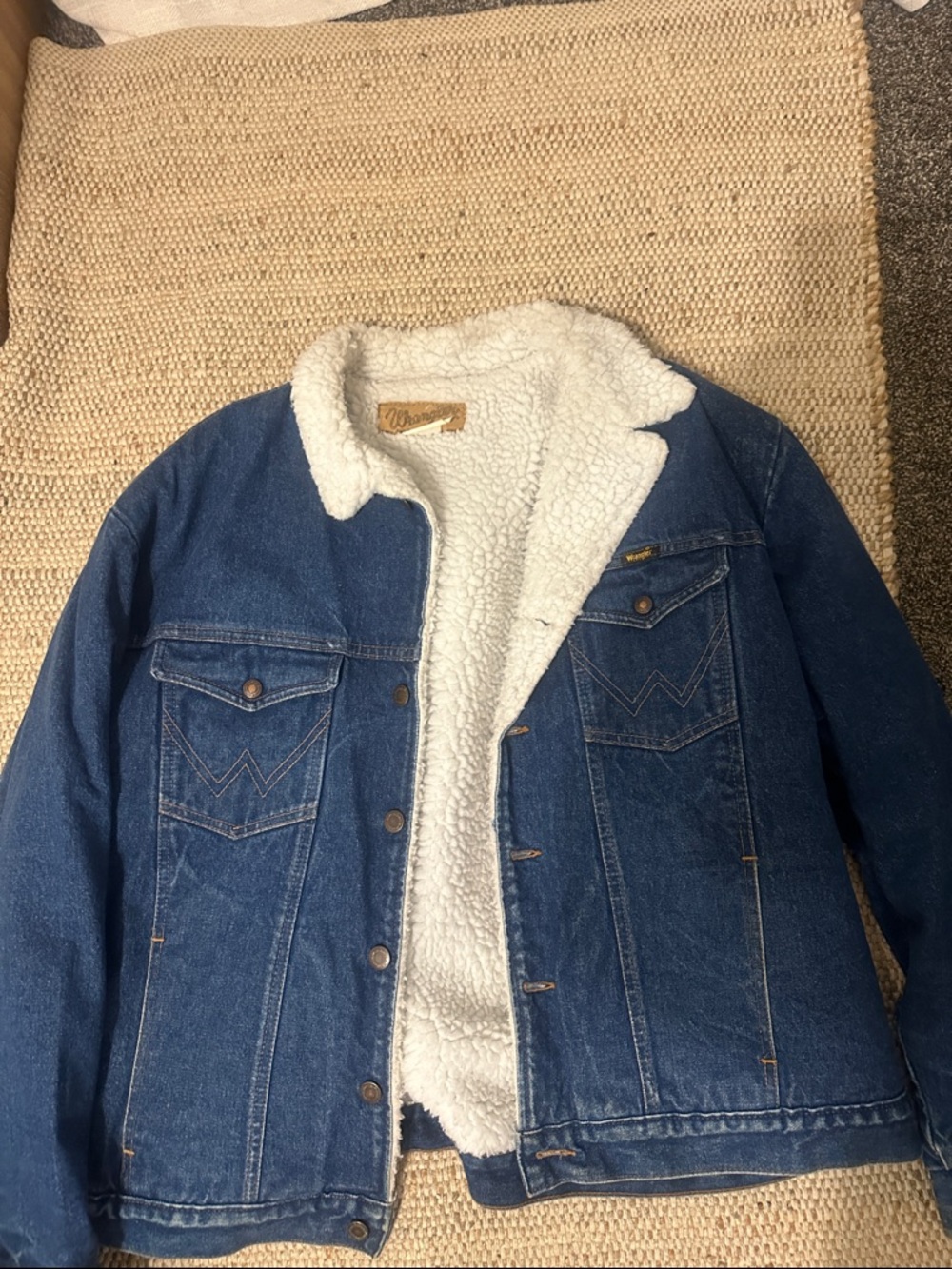 Wrangler Blue Denim Jacket with White Sherpa Lining